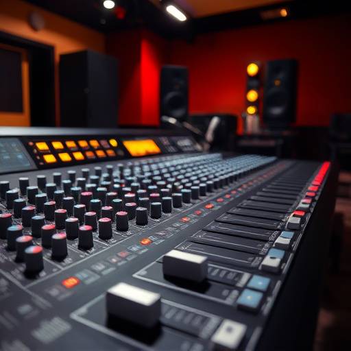 Mixing console with faders and knobs