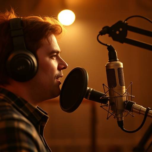 Voice-over artist in a recording booth